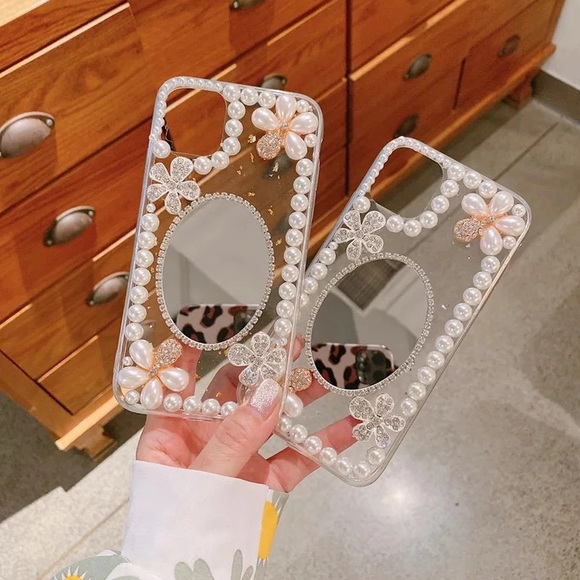 Iphone 11 12 XR 7 8 SE 2020 XS Pearl Make-up Mirror iPhone Case - Picture 2 of 9